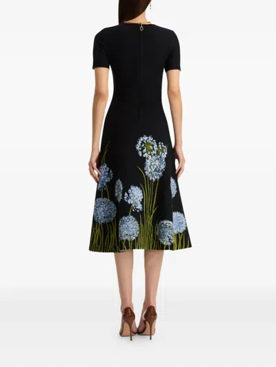 Oscar De La Renta Floral Jacquard Midi Dress In Blue