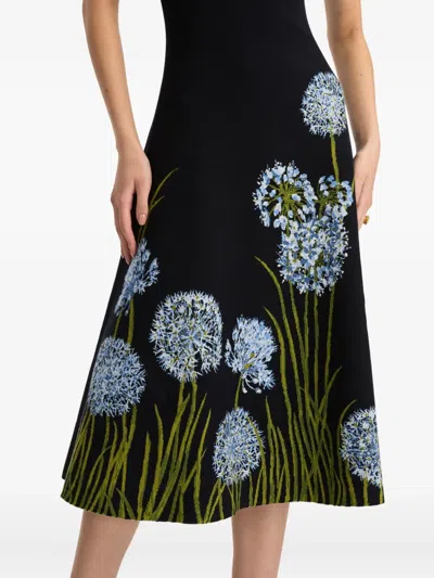 Oscar De La Renta Floral Jacquard Midi Dress In Blue