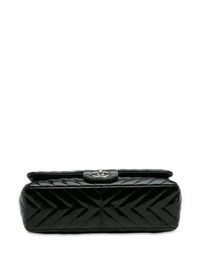 Pre-owned Chanel 2009-2010 Jumbo Classic Chevron Patent Single Flap Shoulder Bag In Black