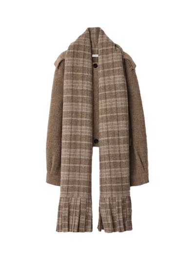 Burberry Wool-blend Jacket With Scarf In Brown