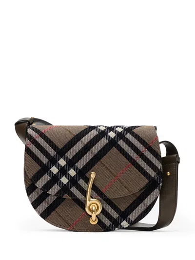 Burberry Bridle Canvas And Leather Check Shoulder Bag In Brown