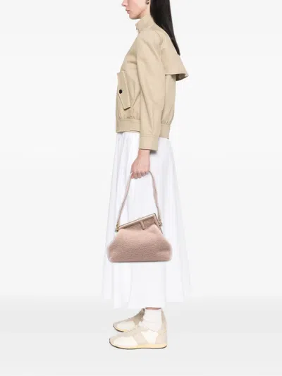 Pre-owned Fendi 2010-2025 Medium Shearling  First Shoulder Bag In Brown