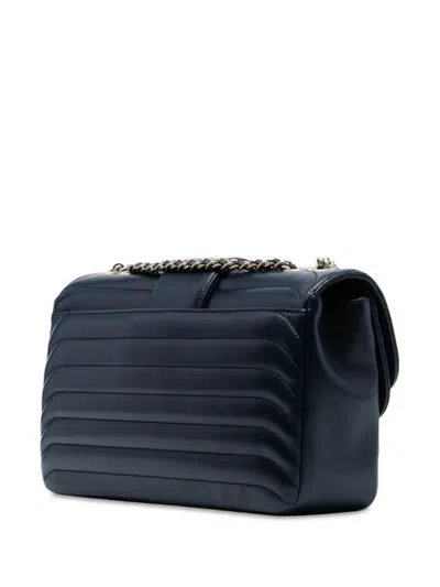 Pre-owned Chanel 2013-2014 Cc Horizontal Quilted Lambskin Double Flap Crossbody Bag In Blue