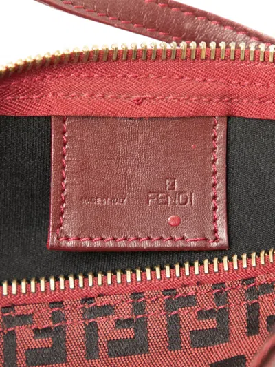 Pre-owned Fendi 2000-2010 Zucchino Canvas Barrel Pochette Handbag In Red