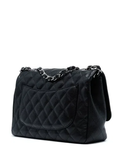 Pre-owned Chanel 2009-2010 Jumbo Classic Caviar Single Flap Shoulder Bag In Black