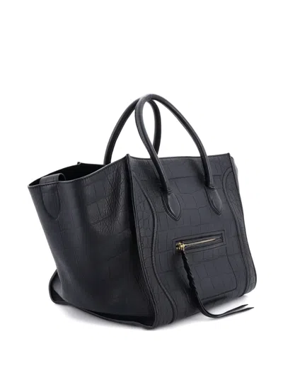 Pre-owned Celine Phantom Bag Crocodile Embossed Leather Medium Tote Bag In Black