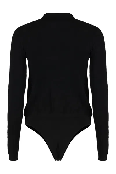 Elisabetta Franchi Body In Viscose And Silk Knit With Chain In Black