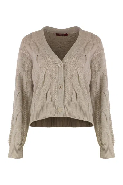 Max Mara Studio Cardigan In Wool And Cashmere With Braids In Neutral