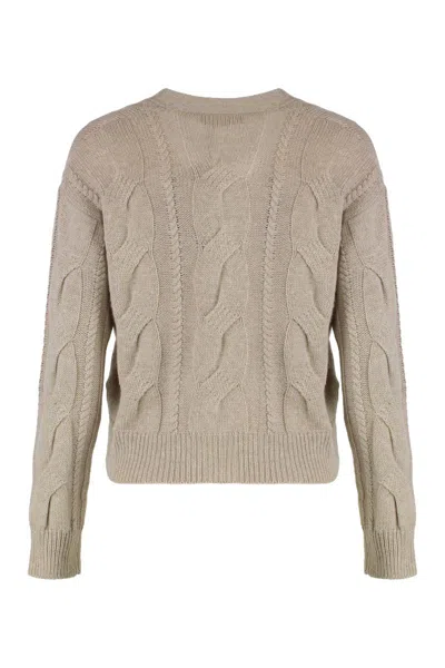 Max Mara Studio Cardigan In Wool And Cashmere With Braids In Neutral