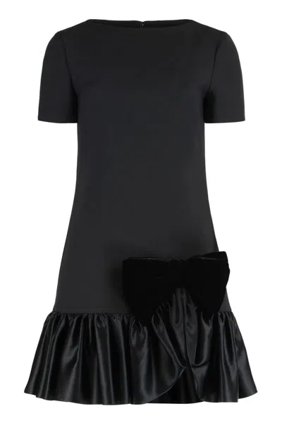 Valentino Garavani Bow Detail Wool And Silk Mini Dress In Black