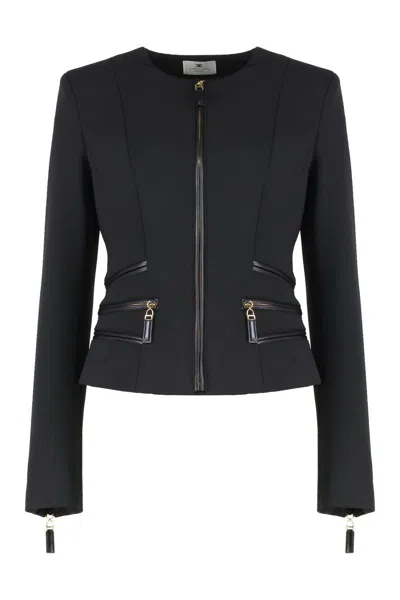 Elisabetta Franchi Jacket In Double Crêpe With Zip Details In Black
