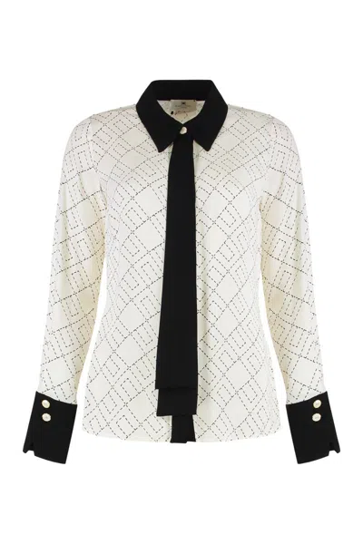 Elisabetta Franchi Georgette Shirt With Two-tone Logo Print In White