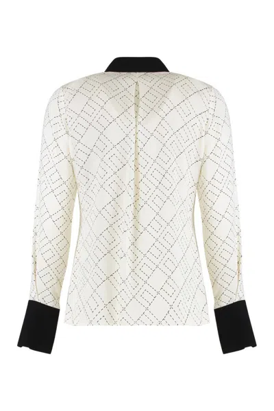 Elisabetta Franchi Georgette Shirt With Two-tone Logo Print In White