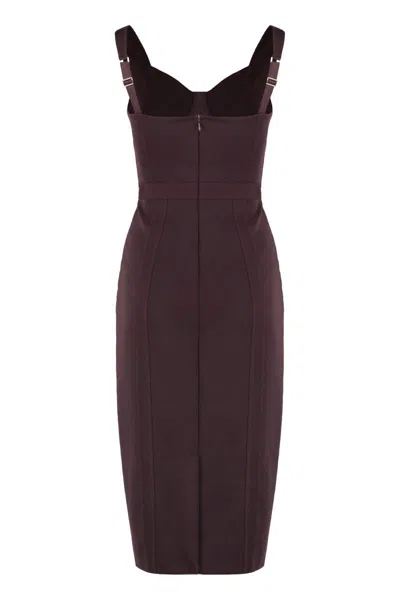 Elisabetta Franchi Structured Burgundy Midi Dress With Sweetheart Neckline In Brown