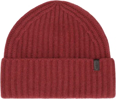 Vince Ribbed Knit Wool Beanie Hat In Red