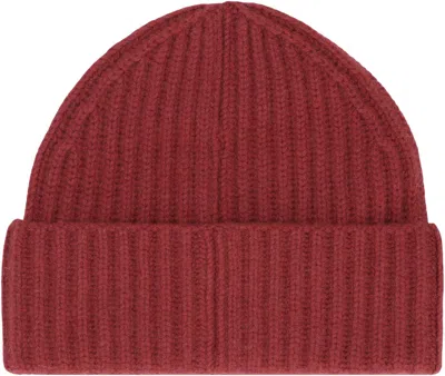 Vince Ribbed Knit Wool Beanie Hat In Red