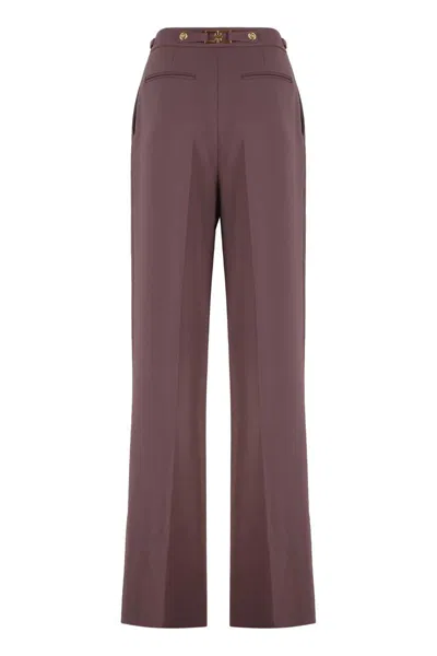 Elisabetta Franchi Bordeaux Pants With Jewel Button Embellishments And Pences In Tech Fabric Stretch Woman In Brown