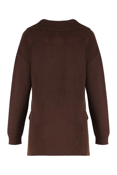 Elisabetta Franchi Sweater In Mixed Wool With A Jewel Strap In Brown