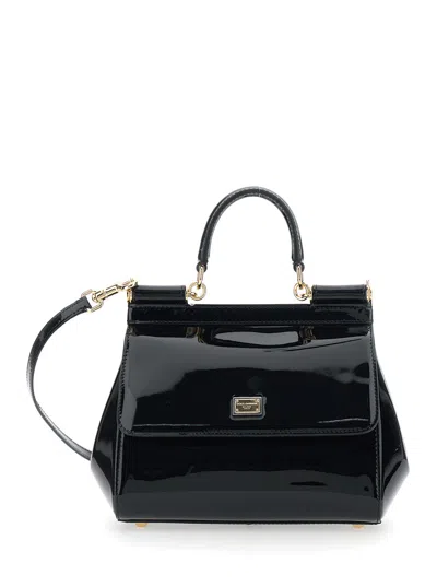 Dolce & Gabbana Sicily Medium Black Handbag With Adjustable And Removable Shoulder Strap And Logo Plaque On The Fron In Black