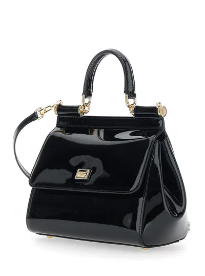 Dolce & Gabbana Sicily Medium Black Handbag With Adjustable And Removable Shoulder Strap And Logo Plaque On The Fron In Black