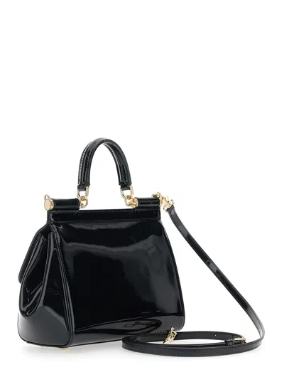 Dolce & Gabbana Sicily Medium Black Handbag With Adjustable And Removable Shoulder Strap And Logo Plaque On The Fron In Black