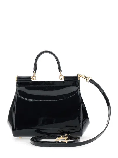 Dolce & Gabbana Sicily Medium Black Handbag With Adjustable And Removable Shoulder Strap And Logo Plaque On The Fron In Black