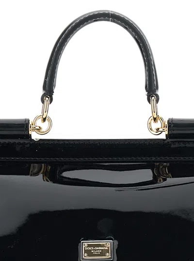 Dolce & Gabbana Sicily Medium Black Handbag With Adjustable And Removable Shoulder Strap And Logo Plaque On The Fron In Black