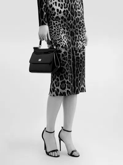 Dolce & Gabbana Sicily Medium Black Handbag With Adjustable And Removable Shoulder Strap And Logo Plaque On The Fron In Black