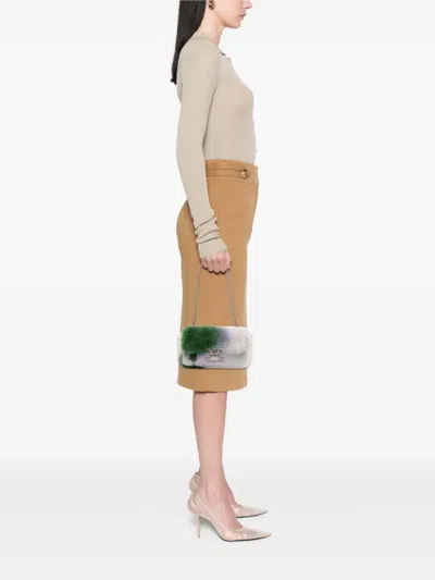 Pre-owned Celine 2000-2025 Shearling Triomphe Chain Shoulder Bag