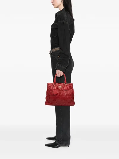 Pre-owned Prada 2010-2025 Nappa Gaufre Tote Bag In Red