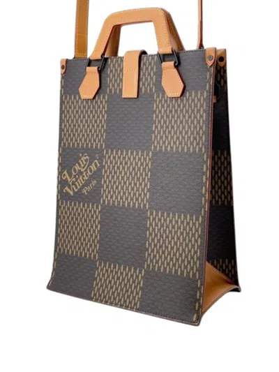 Pre-owned Louis Vuitton 2021-2025 Nigo Giant Damier Ebene Monogram Mini Tote Satchel In Brown