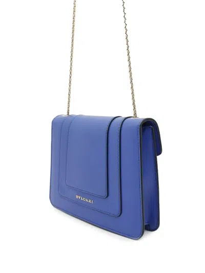 Pre-owned Bvlgari 2021-2025 Small Leather Square Serpenti Forever Chain Crossbody Bag In Blue