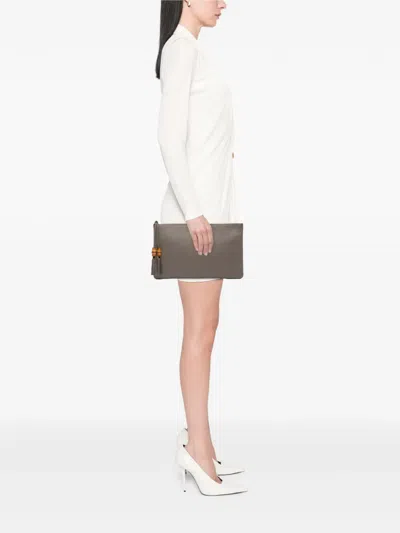 Pre-owned Gucci 2016-2025 Calfskin Bamboo Tassel Clutch Bag In Gray