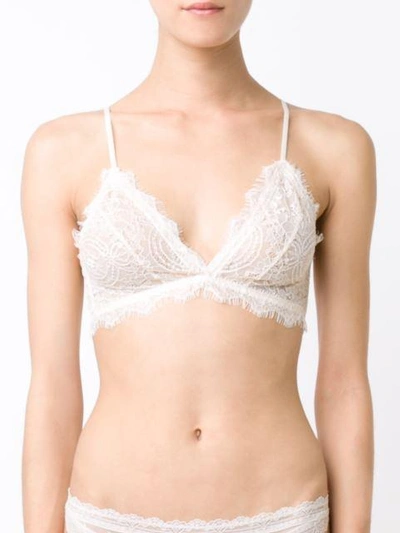 Shop Anine Bing Lace Bra With Trim In Neutrals