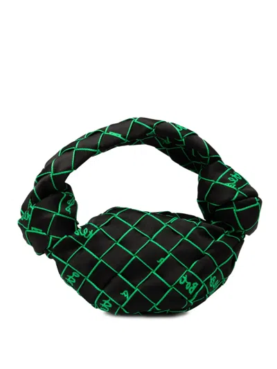 Pre-owned Bottega Veneta 2012-2025 Mini Synthetic Fabric Intrecciato Double Knot Bag Handbag In Black