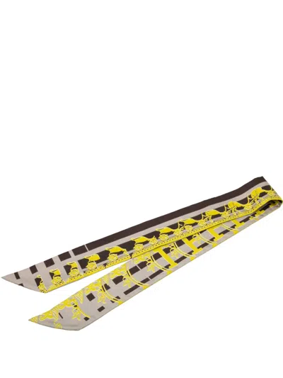 Pre-owned Hermes 2000-2025 24 Faubourg Ginza 541 Silk Twilly Scarf Scarves In Gray