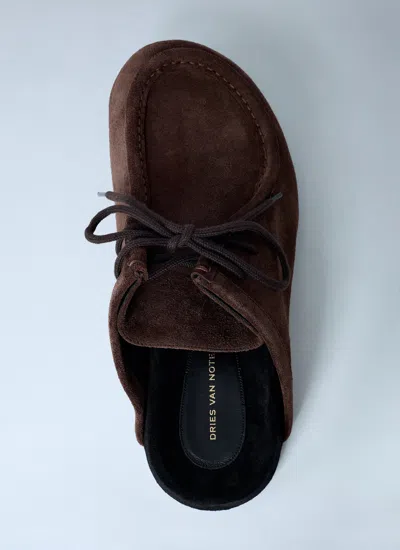 Dries Van Noten Men Leather Slip-on Shoes In Brown