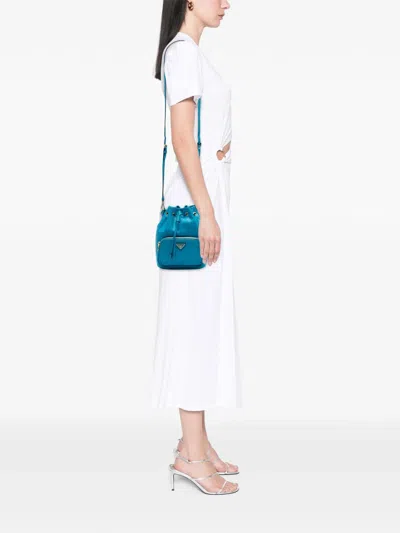 Pre-owned Prada 2000-2013 Mini Soft Calf Drawstring Bucket Bag In Blue