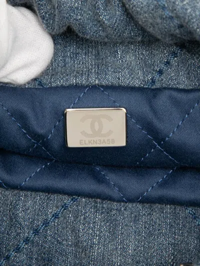 Pre-owned Chanel 2021-2025 Mini Denim Studded 22 Handbag Satchel In Blue