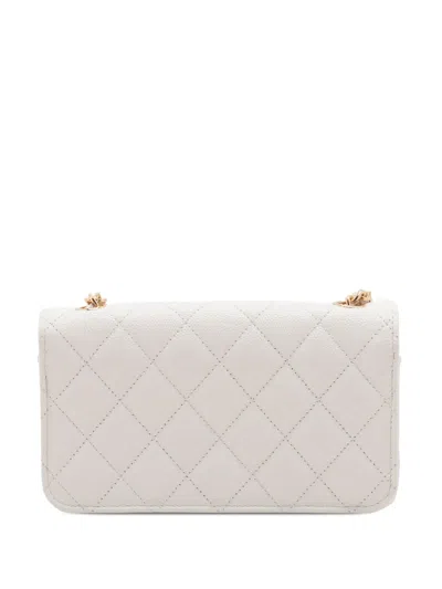 Pre-owned Chanel 2021-2025 Quilted Caviar Coco Casino Phone Holder On Chain Crossbody Bag In White