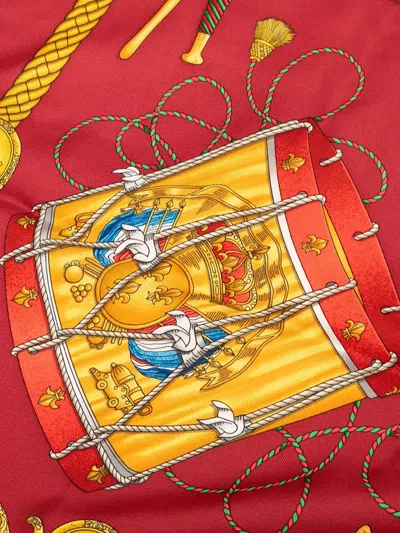 Pre-owned Hermes 20th Century Les Tambours Silk Scarf Scarves In Red