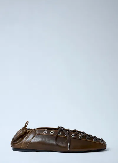 Ganni Khaki Oleatex Lace-up Ballerina Flats In Brown