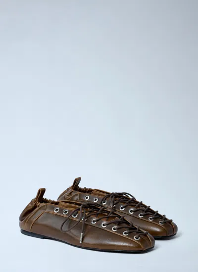 Ganni Khaki Oleatex Lace-up Ballerina Flats In Brown