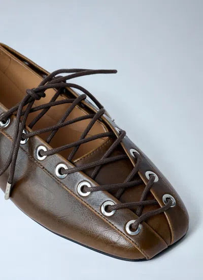 Ganni Khaki Oleatex Lace-up Ballerina Flats In Brown