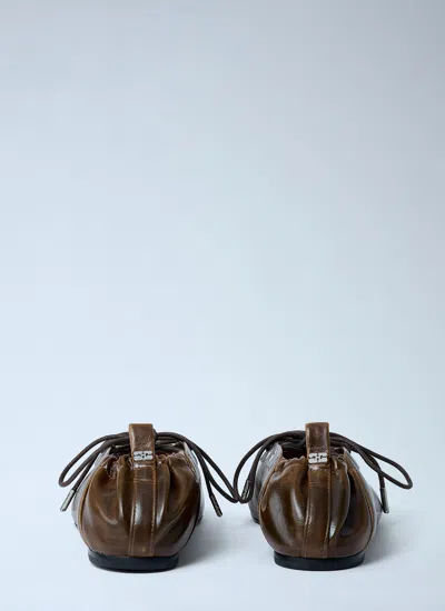 Ganni Khaki Oleatex Lace-up Ballerina Flats In Brown