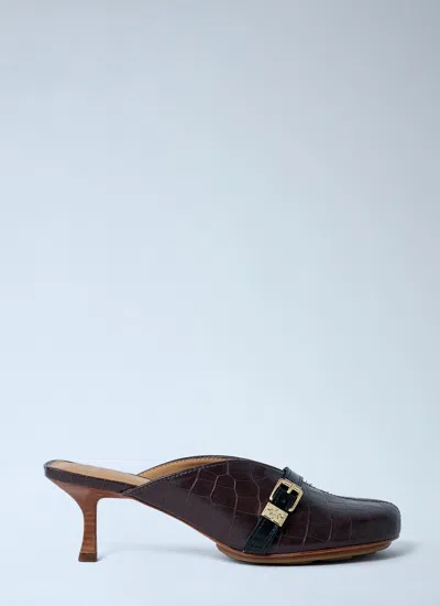 Ganni Women Sue Croc-embossed Heeled Mules In Brown