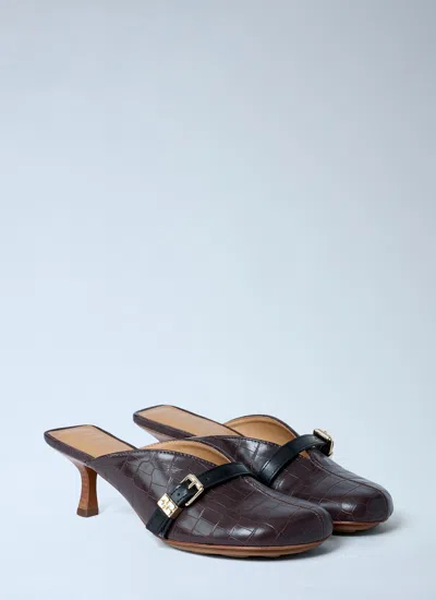 Ganni Women Sue Croc-embossed Heeled Mules In Brown