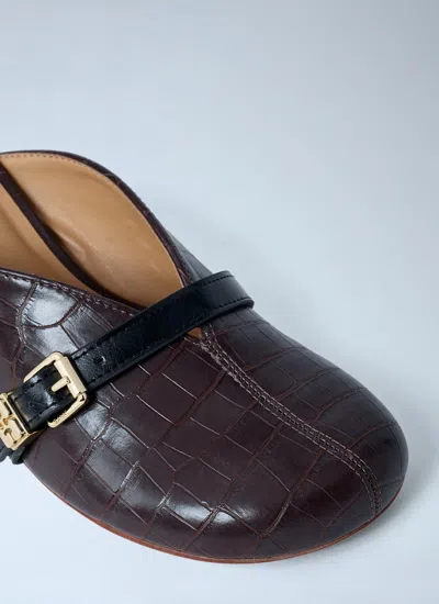 Ganni Women Sue Croc-embossed Heeled Mules In Brown