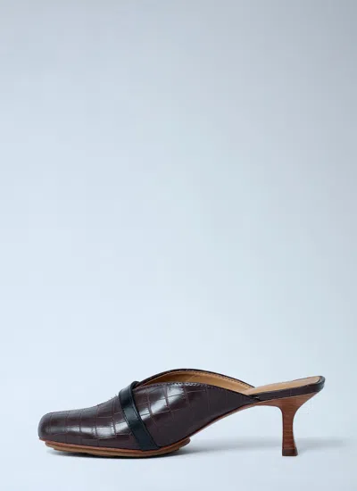 Ganni Women Sue Croc-embossed Heeled Mules In Brown