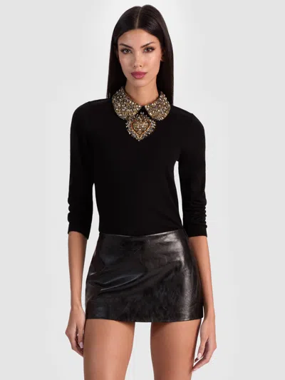 Alice And Olivia Merino Wool Embellished Porla Sweater In Black